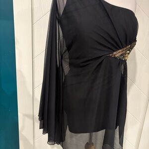 Y2K XOXO One-Shoulder Chiffon Dress / Top – Fairy Grunge Glam Small